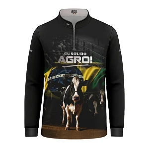 Camisa UV50 Agro Infantil Brk Eu Sou do Agro Preta Vaca Holandesa