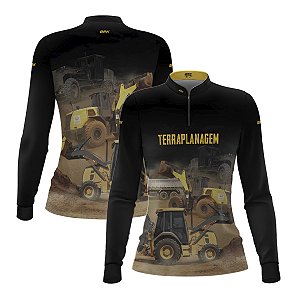 Camisa Agro Feminina Brk Terraplanagem Preto com Proteção UV50
