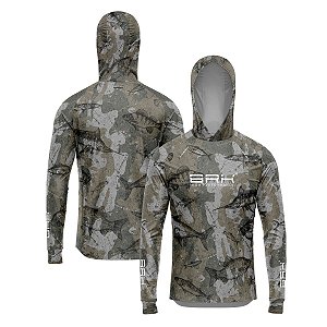 Camisa de Pesca Brk com Luva e Capuz Hybrid Camuflada Peixe com Proteção Solar UV50+
