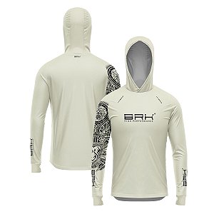 Camisa de Pesca Brk com Luva e Capuz Hybrid Essencial Maori Bege com Proteção Solar UV50+
