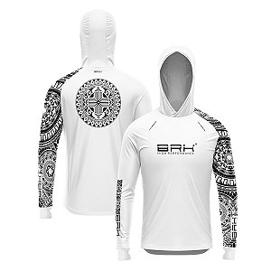 Camisa de Pesca Brk com Luva e Capuz Hybrid Branca Maori com Proteção Solar UV50+