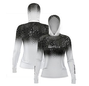 Camisa de Pesca Feminina Brk com Luva e Capuz Hybrid Criptek Branca com Proteção Solar UV50+