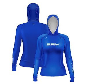 Camisa de Pesca Feminina Brk com Luva e Capuz Hybrid Azul Escuro com Proteção Solar UV50+