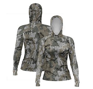 Camisa de Pesca Feminina Brk com Luva e Capuz Hybrid Camuflada Peixe com Proteção Solar UV50+