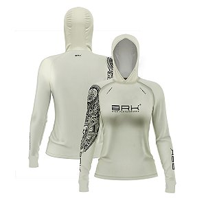 Camisa de Pesca Feminina Brk com Luva e Capuz Hybrid Essencial Maori Bege com Proteção Solar UV50+