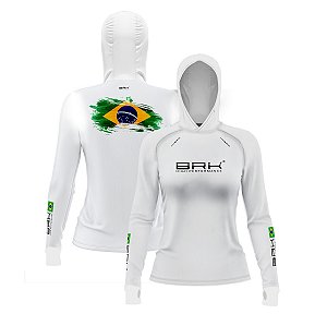 Camisa de Pesca Feminina Brk com Luva e Capuz Hybrid Branca Brasil com Proteção Solar UV50+