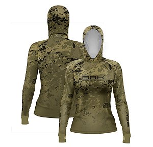 Camisa de Pesca Feminina Brk com Luva e Capuz Hybrid Camuflado Verde com Proteção Solar UV50+