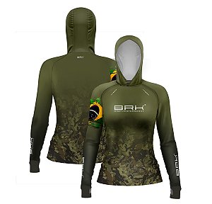 Camisa de Pesca Feminina Brk com Luva e Capuz Hybrid Maori Branca com Proteção Solar UV50+