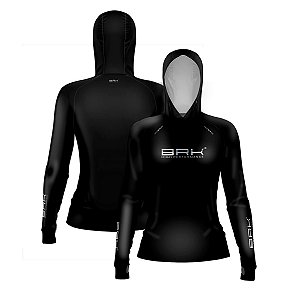 Camisa de Pesca Feminina Brk com Luva e Capuz Hybrid Clean Preta com Proteção Solar UV50+