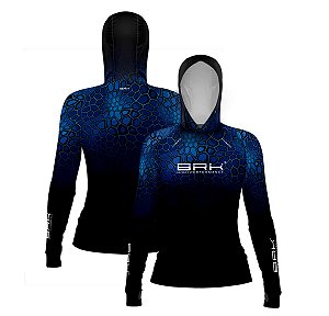Camisa de Pesca Feminina Brk com Luva e Capuz Hybrid Cryptek Azul com Proteção Solar UV50+