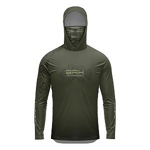 Camisa FusionX Maori Verde Musgo Tucunaré Tribal BRK com Proteção Solar UV50+