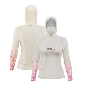 Camisa FusionX Feminina Maori Tribal Rosa-Branca BRK com Proteção Solar UV50+