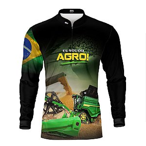 Camisa Agro Brk Eu Sou do Agro Colheitadeira Verde com Proteção UV50