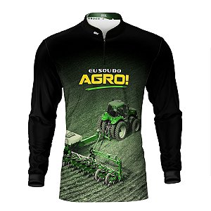 Camisa Agro Brk Eu Sou do Agro Preta Roçadeira com Proteção UV50