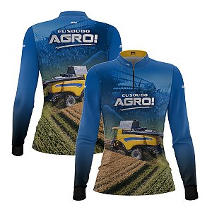 Camisa Agro Feminina Brk Eu Sou do Agro Colheitadeira Duplo Rotor com Proteção UV50