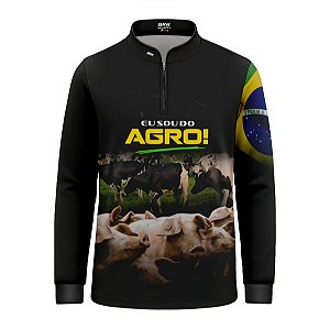 Camisa Agro Infantil Brk Eu Sou do Agro Preta Pecuária com Proteção UV50