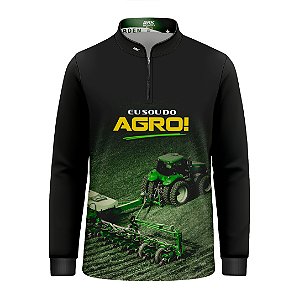Camisa Agro Infantil Brk Eu Sou do Agro Preta Roçadeira com Proteção UV50
