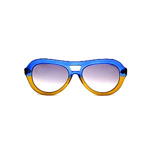 Óculos de Sol Gustavo Eyewear G113 2. Cor: Azul e caramelo translúcido. Haste animal print. Lentes cinza.