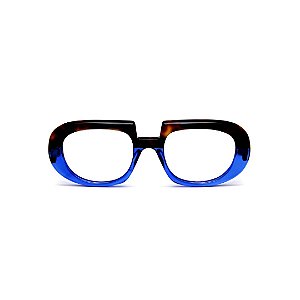Armação para óculos de Grau Gustavo Eyewear G116 10. Cor: Animal print e azul translúcido. Haste animal print.