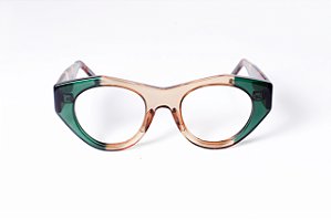 Óculos de Grau Gustavo Eyewear G119 6 nas cores âmbar e verde, hastes Animal Print.
