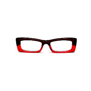 Armação para óculos de Grau Gustavo Eyewear G35 15. Cor: Marrom e vermelho translúcido. Haste vermelha.