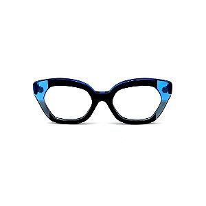 Armação para óculos de Grau Gustavo Eyewear G70 9. Cor: Preto, azul e fumê translúcido. Haste azul.