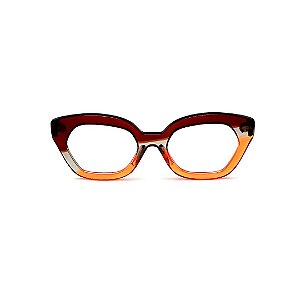 Armação para óculos de Grau Gustavo Eyewear G70 28. Cor: Marrom, fumê e laranja translúcido. Haste marrom.