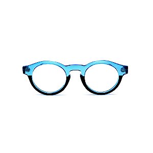 Armação para óculos de Grau Gustavo Eyewear G29 18. Cor: Azul translúcido e preto. Haste preta.