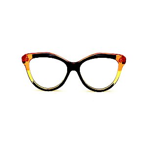 Óculos de Grau Gustavo Eyewear G126 1 nas cores, preto, amarelo e laranja, hastes laranja.