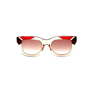 Óculos de Sol Gustavo Eyewear G57 3. Cor: Âmbar, marrom e vermelho translúcido. Haste vermelha. Lentes marrom.