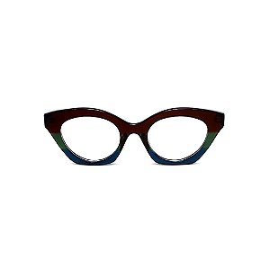 Armação para óculos de Grau Gustavo Eyewear G71 9. Cor: Marrom, verde e azul opaco. Haste preta.