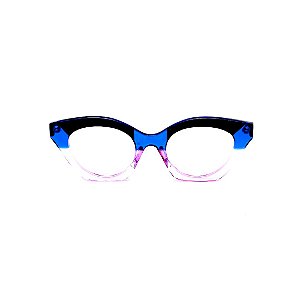 Armação para óculos de Grau Gustavo Eyewear G71 20. Cor: Azul e fumê translúcido e preto. Haste azul.