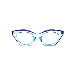 Armação para óculos de Grau Gustavo Eyewear G71 22. Cor: Azul e violeta translúcido. Haste violeta.