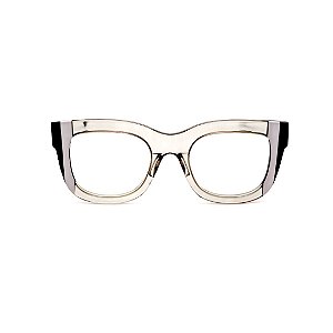 Armação para óculos de Grau Gustavo Eyewear G57 28. Cor: Fumê com listras preta e branca. Haste preta.
