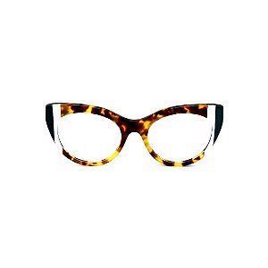 Armação para óculos de Grau Gustavo Eyewear. G65 10. Cor: Animal print com listras verde e branca. Haste animal print.