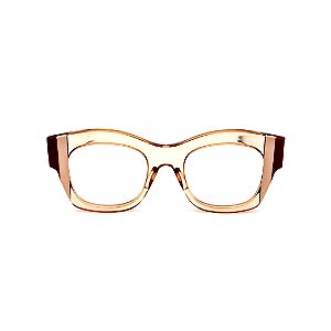 Armação para óculos de Grau Gustavo Eyewear G58 5. Cor: Âmbar com listras vinho e nude. Haste animal print.