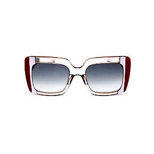 Óculos de Sol Gustavo Eyewear G59 1. Cor: Fumê com listras vinho e cinza. Haste preta. Lentes cinza.
