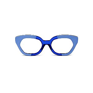Armação para óculos de Grau Gustavo Eyewear G69 35. Cor: Azul translúcido e azul opaco. Haste preta.