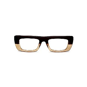 Óculos de Grau Gustavo Eyewear G80 3 nas cores marrom e âmbar, hastes marrom.