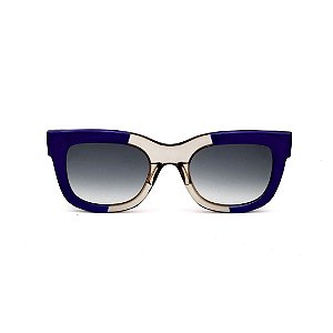 Óculos de Sol Gustavo Eyewear G57 13. Cor: Fumê translúcido e violeta opaco. Haste preta. Lentes cinza.