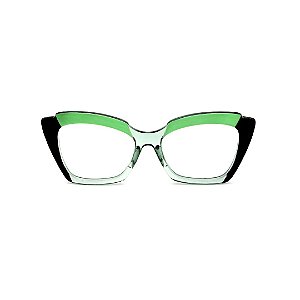 Armação para óculos de Grau Gustavo Eyewear G111 14. Cor: Acqua translúcido, preto e citrus. Haste verde.