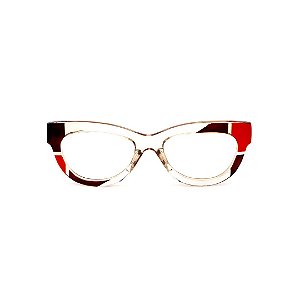 Armação para óculos de Grau Gustavo Eyewear G73 8. Cor: Âmbar translúcido, marrom e vermelho. Haste animal print.