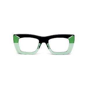 Armação para óculos de Grau Gustavo Eyewear G79 10. Cor: Acqua translúcido, preto e verde citrus. Haste preta.