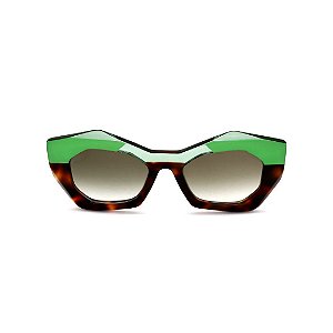 Óculos de Sol Gustavo Eyewear G108 9. Cor: Animal print, acqua translúcido e verde citrus. Haste animal print. Lentes cinza.