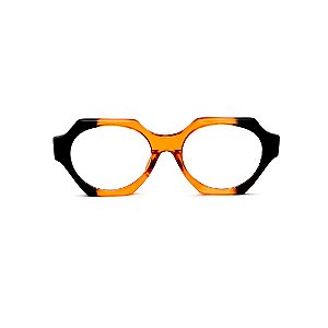 Armação para óculos de Grau Gustavo Eyewear G72 12. Cor: Laranja translúcido e preto. Haste animal print.