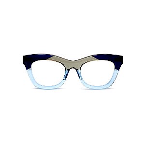 Armação para óculos de Grau Gustavo Eyewear G69 26. Cor: Azul, azul carbono e fumê translúcido. Haste animal print.
