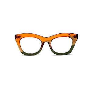 Armação para óculos de Grau Gustavo Eyewear G69 39. Cor: Guaraná, âmbar e verde translúcido. Haste animal print.