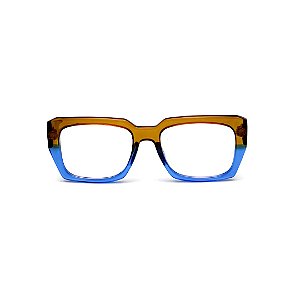 Armação para óculos de Grau Gustavo Eyewear G128 8. Cor: Âmbar e azul. Hastes azul.