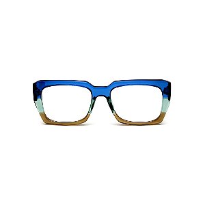 Armação para óculos de Grau Gustavo Eyewear G128 14. Cor: Azul bic, azul claro e caramelo. Hastes azul.