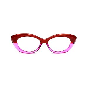 Óculos de Grau G103 2 nas cores vermelho opaco e violeta, com as hastes marrom.